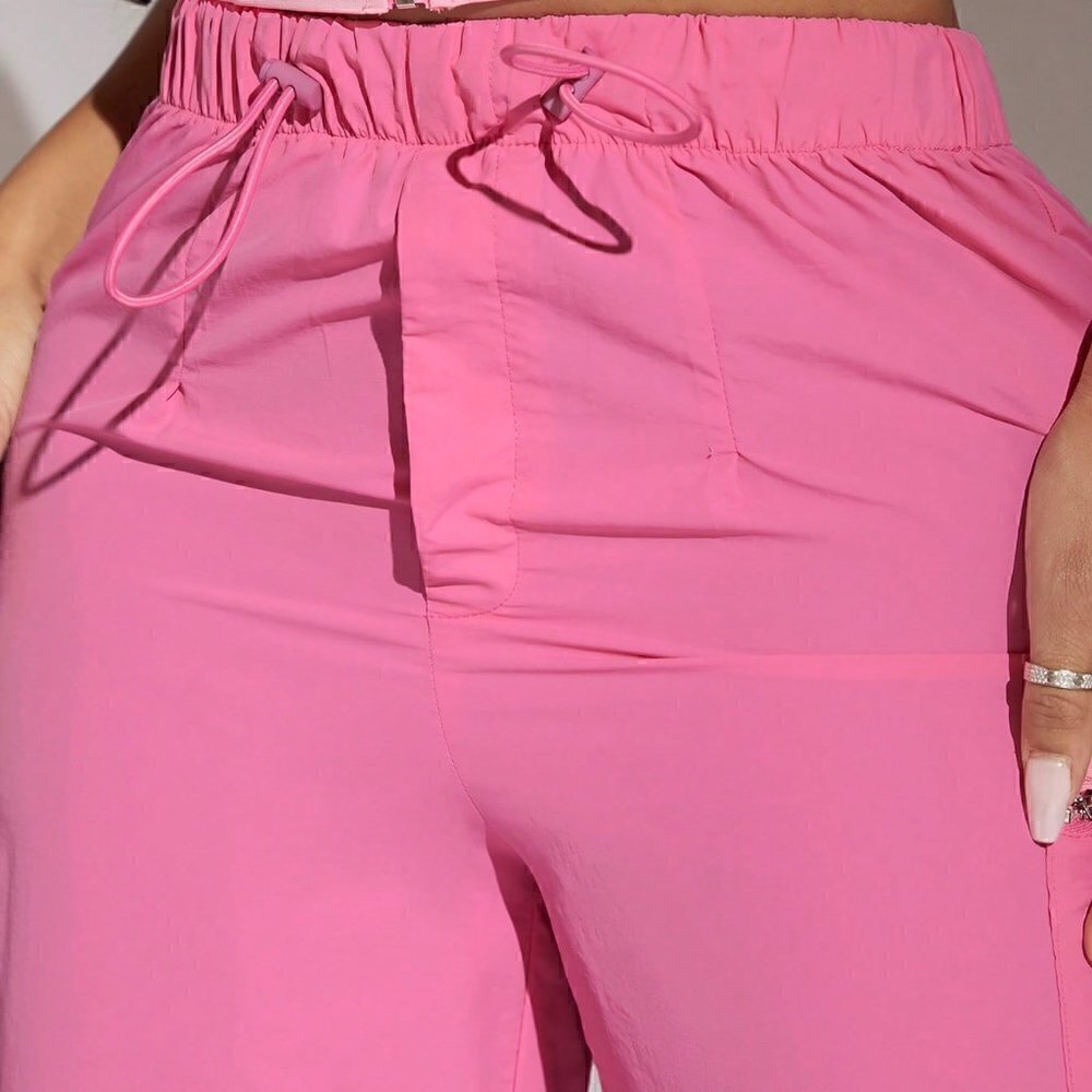 Hot Pink Casual Womens Zipper Patch Pocket Side Pants - Picture 5 of 5
